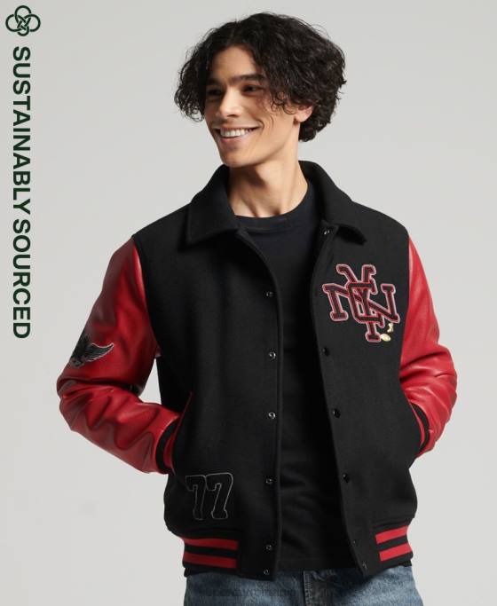 Superdry jachetă bomber de varsity mixtă îmbrăcăminte negru bărbați JX0Z4473