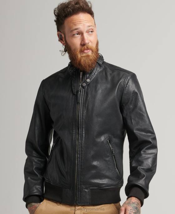 Superdry jachetă bomber din piele îmbrăcăminte negru bărbați JX0Z4461