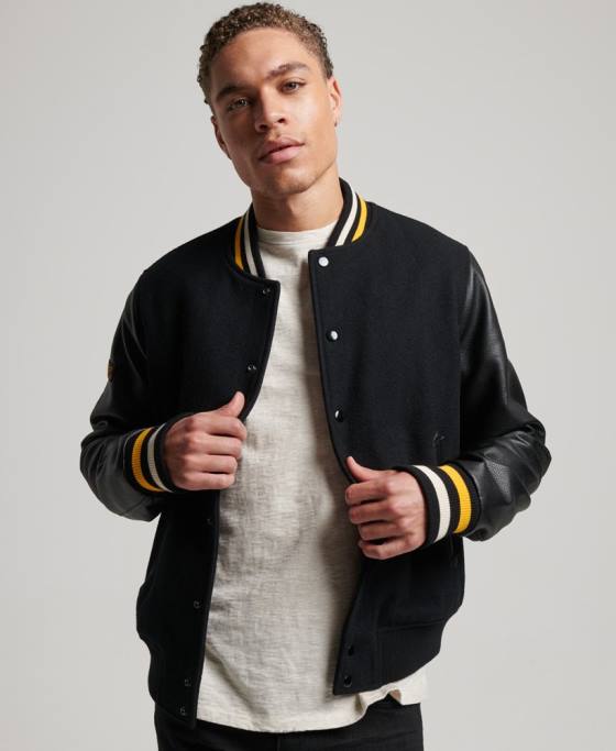 Superdry jachetă bomber vintage colegiu varsity îmbrăcăminte gri inchis bărbați JX0Z927