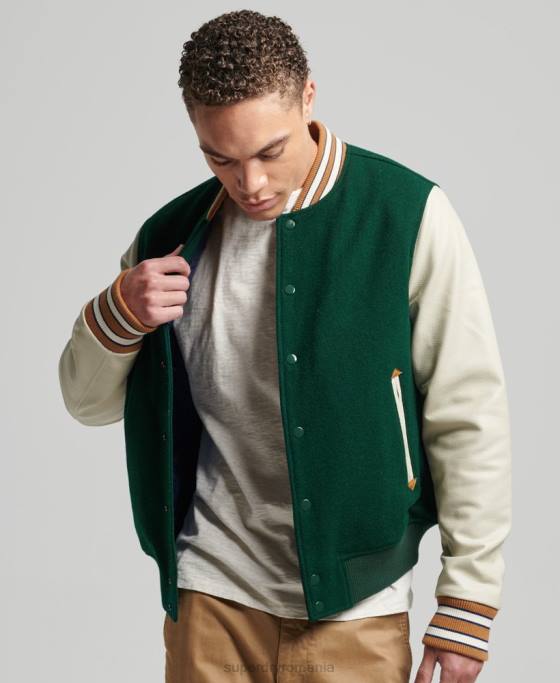 Superdry jachetă bomber vintage colegiu varsity îmbrăcăminte verde bărbați JX0Z951