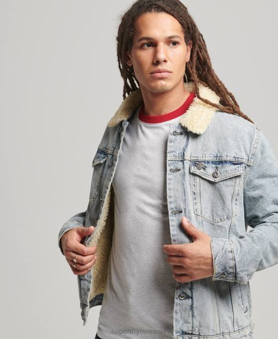 Superdry jachetă din denim sherpa îmbrăcăminte albastru bărbați JX0Z4442
