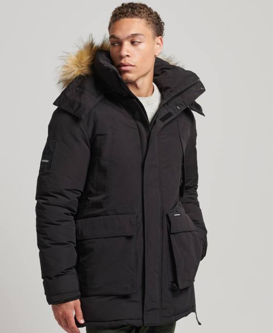 Superdry jachetă parka Everest cu glugă din blană artificială îmbrăcăminte negru bărbați JX0Z4613