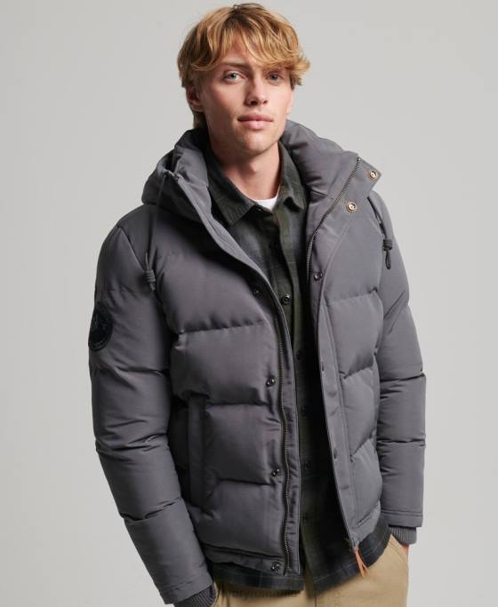 Superdry jachetă puf cu glugă everest îmbrăcăminte gri inchis bărbați JX0Z1049