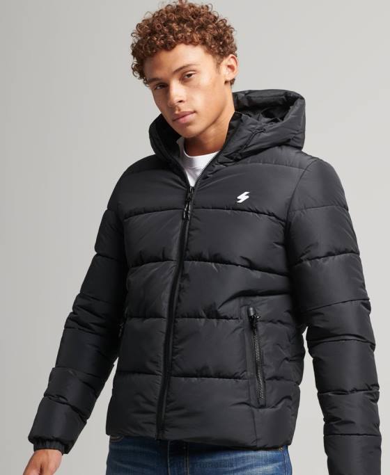 Superdry jachetă puf sport cu glugă îmbrăcăminte negru bărbați JX0Z1051