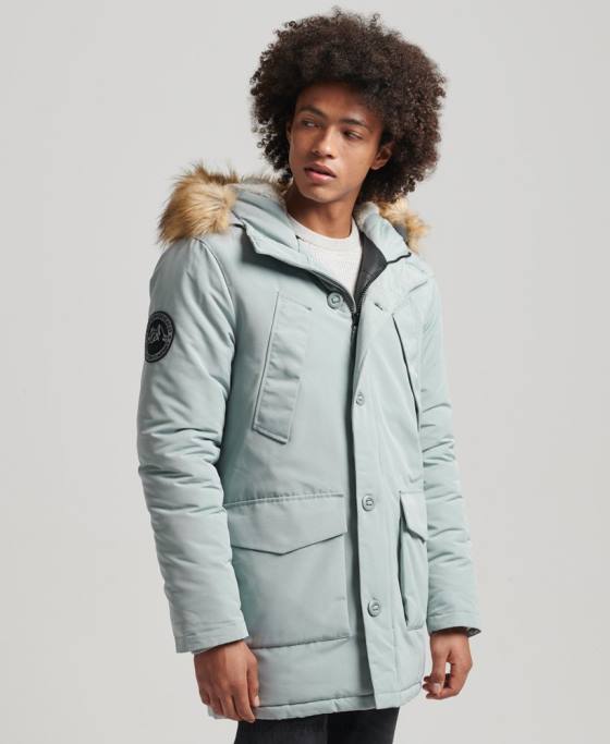 Superdry parka Everest cu glugă din blană artificială îmbrăcăminte albastru deschis bărbați JX0Z1007