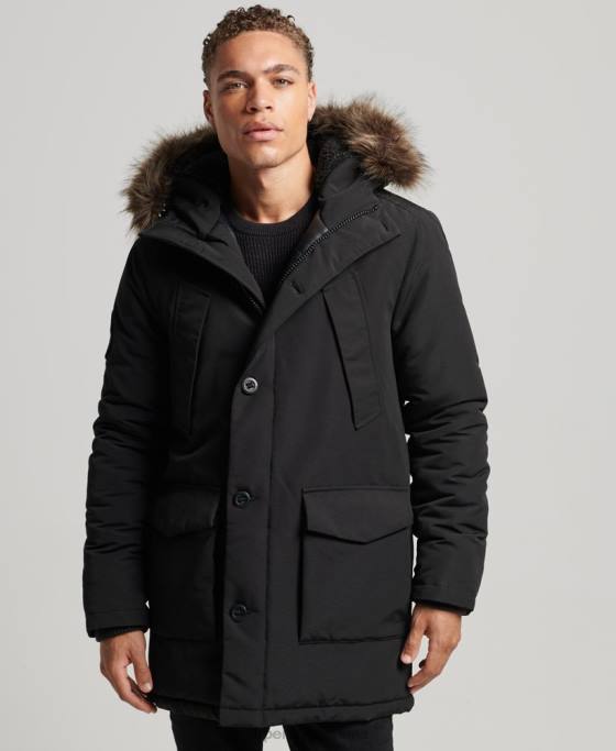 Superdry parka Everest cu glugă din blană artificială îmbrăcăminte gri inchis bărbați JX0Z1086