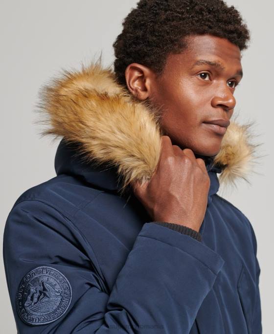 Superdry parka Everest cu glugă din blană artificială îmbrăcăminte marina bărbați JX0Z1005