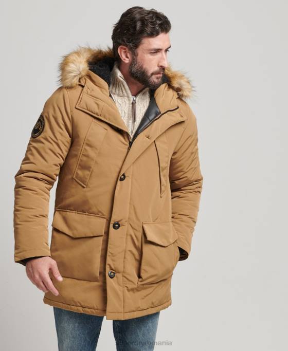 Superdry parka Everest cu glugă din blană artificială îmbrăcăminte maro bărbați JX0Z1008
