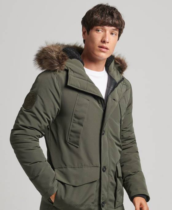 Superdry parka Everest cu glugă din blană artificială îmbrăcăminte verde bărbați JX0Z1006