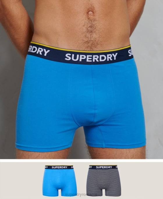 Superdry boxer clasic din bumbac organic pachet dublu îmbrăcăminte albastru bărbați JX0Z1850