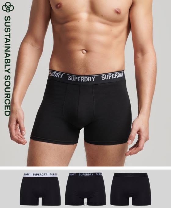 Superdry boxer din bumbac organic pachet triplu multiplu îmbrăcăminte negru bărbați JX0Z1613