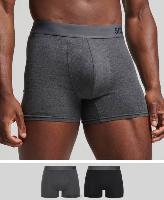 Superdry boxer offset din bumbac organic pachet dublu îmbrăcăminte negru bărbați JX0Z1824