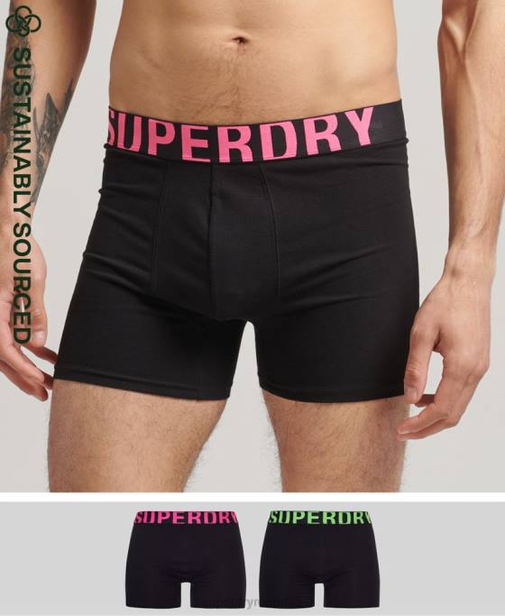 Superdry boxeri din bumbac organic cu logo dublu pachet dublu îmbrăcăminte negru bărbați JX0Z1761