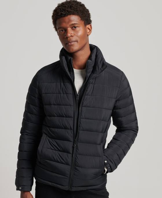 Superdry palton puf scurt, ușor îmbrăcăminte negru bărbați JX0Z1029