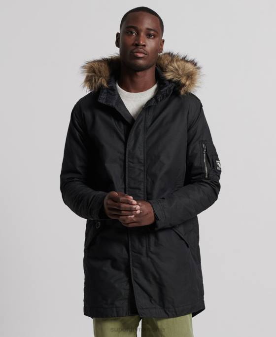 Superdry service parka cu garnituri din blană artificială îmbrăcăminte gri inchis bărbați JX0Z1171