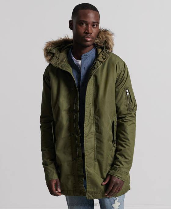 Superdry service parka cu garnituri din blană artificială îmbrăcăminte kaki bărbați JX0Z4493