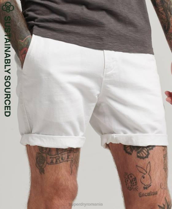 Superdry bumbac organic studios lenjerie turn up pantaloni scurți îmbrăcăminte alb bărbați JX0Z373