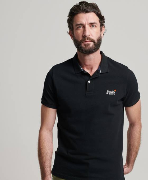 Superdry tricou polo clasic piqué îmbrăcăminte negru bărbați JX0Z36
