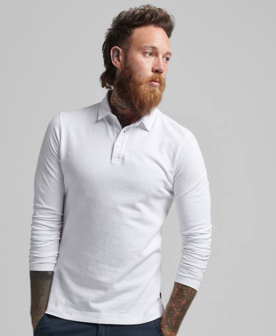 Superdry tricou polo din jerseu de bumbac cu maneca lunga îmbrăcăminte alb bărbați JX0Z6360