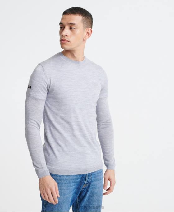 Superdry editați jumper merinos pentru echipaj îmbrăcăminte gri deschis bărbați JX0Z1366