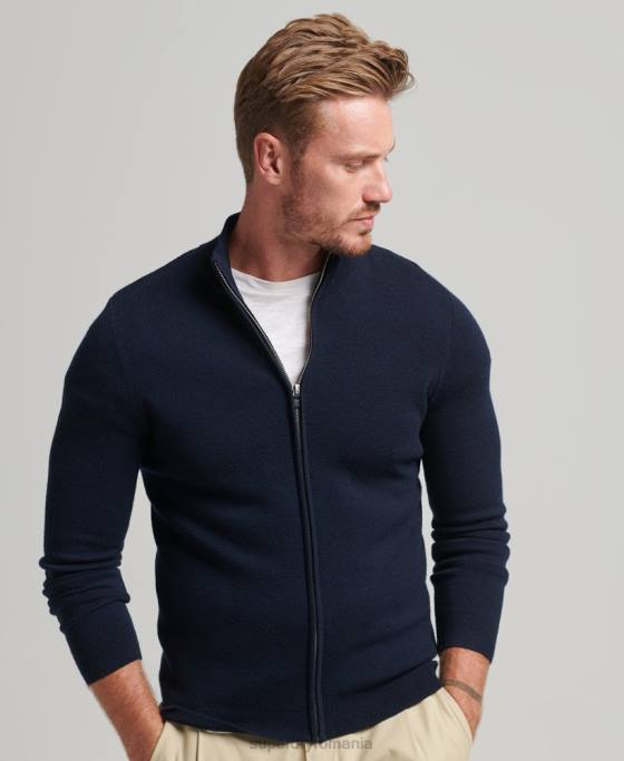 Superdry fermoar merino prin cardigan tricotat îmbrăcăminte marina bărbați JX0Z1317