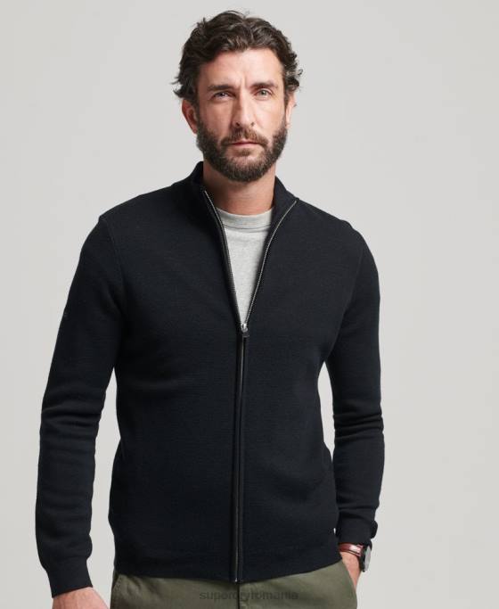 Superdry fermoar merino prin cardigan tricotat îmbrăcăminte negru bărbați JX0Z1239
