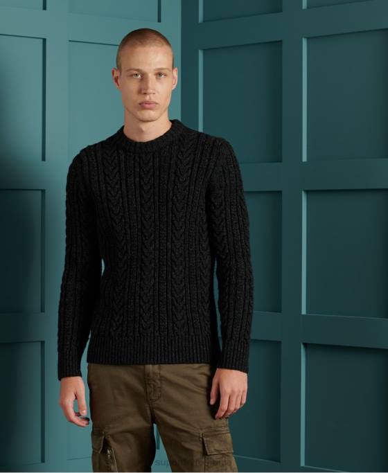 Superdry jacob cable crew jumper îmbrăcăminte negru bărbați JX0Z1355