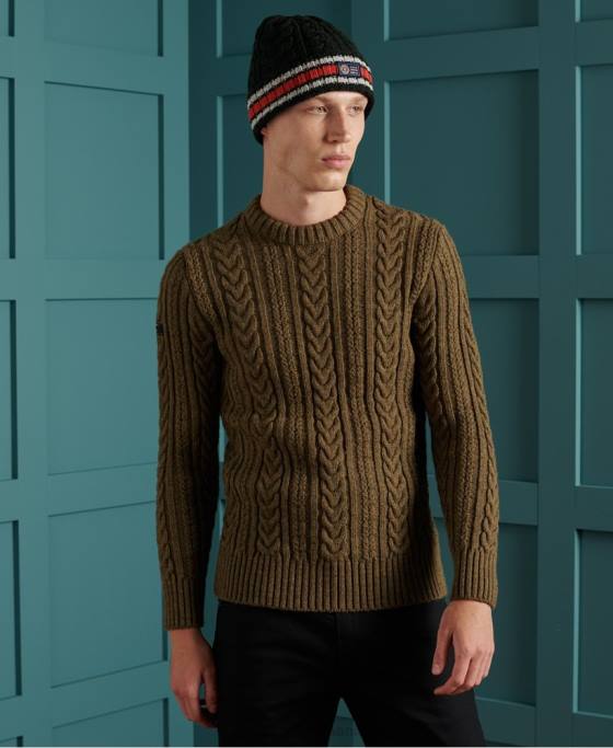 Superdry jacob cable crew jumper îmbrăcăminte verde bărbați JX0Z1363