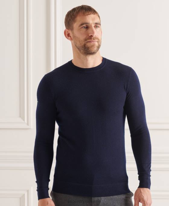 Superdry jumper de echipaj studios merinos îmbrăcăminte marina bărbați JX0Z1308