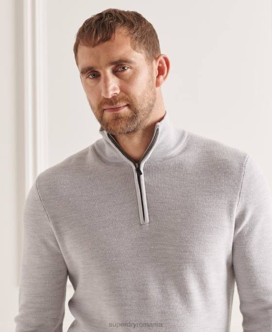 Superdry jumper merino henley studios îmbrăcăminte gri deschis bărbați JX0Z5305