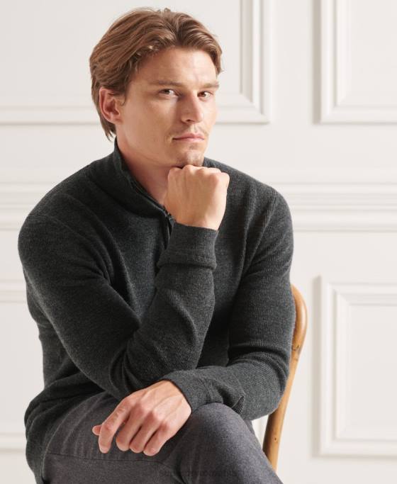 Superdry jumper merino henley studios îmbrăcăminte gri inchis bărbați JX0Z1293