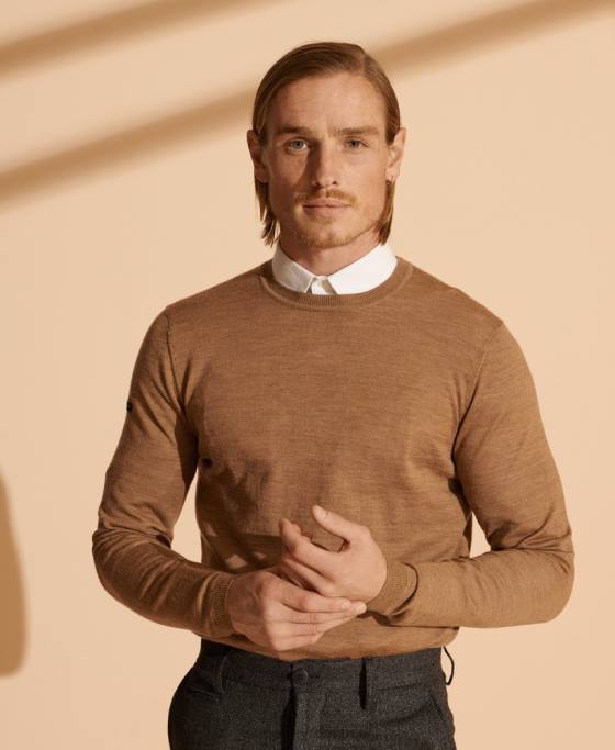 Superdry jumper usor din merino pentru echipaj îmbrăcăminte bej bărbați JX0Z5334