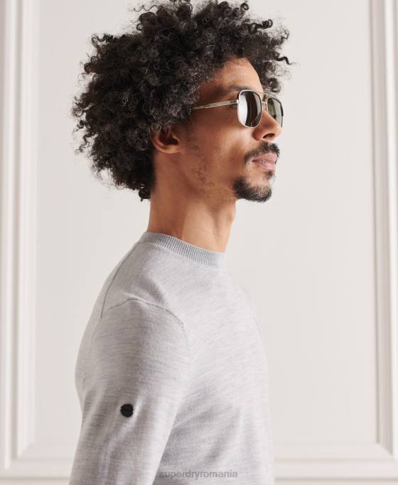 Superdry jumper usor din merino pentru echipaj îmbrăcăminte gri deschis bărbați JX0Z1329