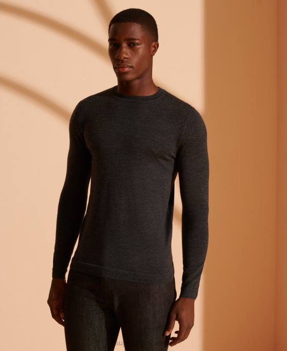Superdry jumper usor din merino pentru echipaj îmbrăcăminte gri inchis bărbați JX0Z1334