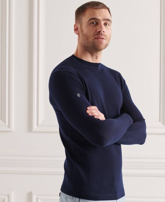 Superdry jumper usor din merino pentru echipaj îmbrăcăminte marina bărbați JX0Z5342