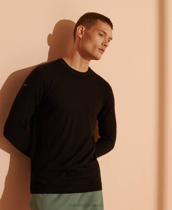 Superdry jumper usor din merino pentru echipaj îmbrăcăminte negru bărbați JX0Z1338