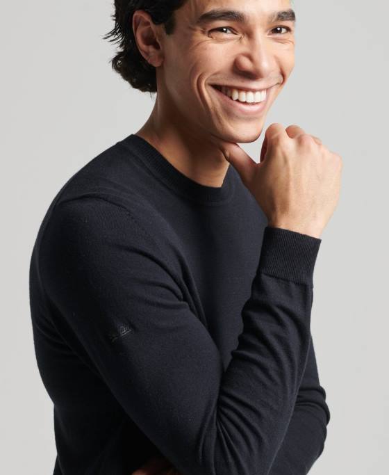 Superdry pulover crew din bumbac organic cașmir îmbrăcăminte negru bărbați JX0Z1288