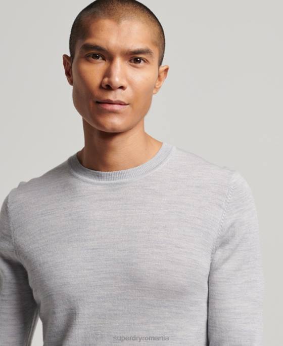 Superdry pulover din merinos cu gâtul rotund îmbrăcăminte gri deschis bărbați JX0Z1287