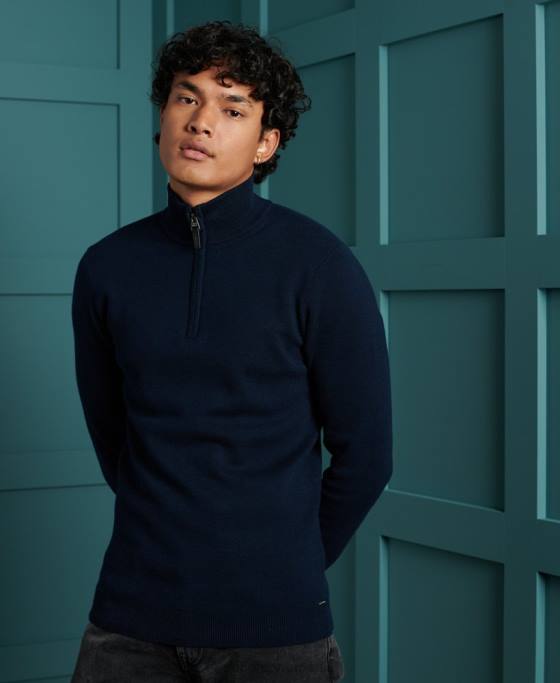 Superdry pulover henley din bumbac cu etichetă portocalie îmbrăcăminte marina bărbați JX0Z1345