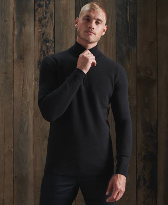 Superdry pulover henley din bumbac cu etichetă portocalie îmbrăcăminte negru bărbați JX0Z5331