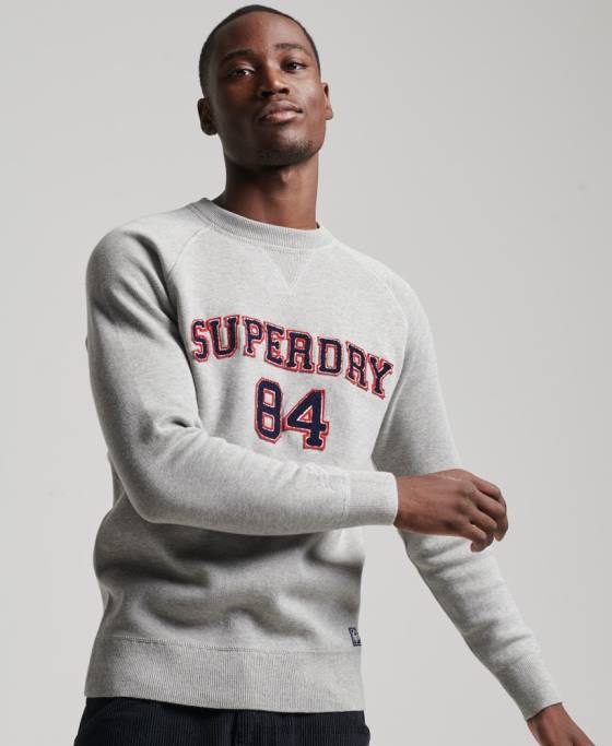 Superdry saritor de echipaj de varsity îmbrăcăminte gri bărbați JX0Z1248