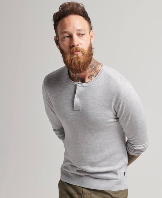 Superdry top tricotat henley merinos îmbrăcăminte gri deschis bărbați JX0Z1521