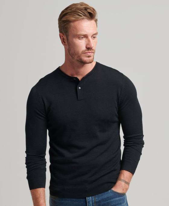 Superdry top tricotat henley merinos îmbrăcăminte negru bărbați JX0Z1534