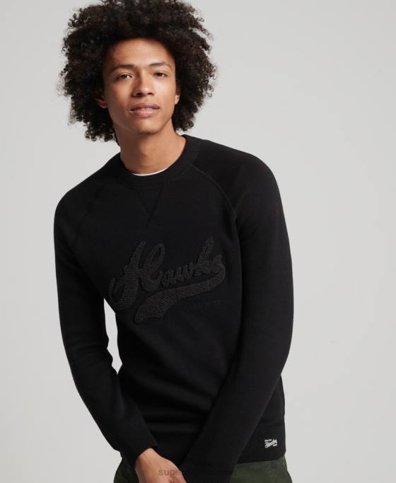 Superdry tricot varsity vintage îmbrăcăminte negru bărbați JX0Z1342