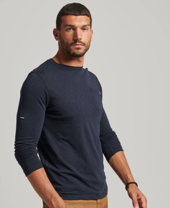 Superdry Top din jerseu cu mânecă lungă din bumbac organic îmbrăcăminte marina bărbați JX0Z6479