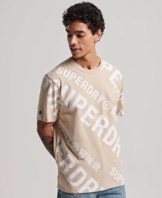 Superdry Tricou largi cu logo imprimat peste tot îmbrăcăminte bej bărbați JX0Z4821