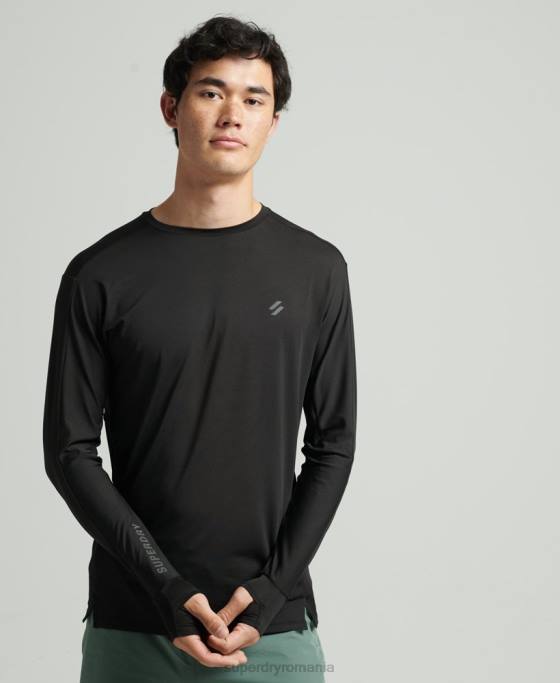 Superdry aleargă top cu mânecă lungă îmbrăcăminte negru bărbați JX0Z5373