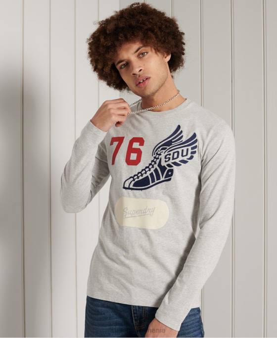 Superdry top colegial overdye cu mâneci lungi îmbrăcăminte gri bărbați JX0Z1558