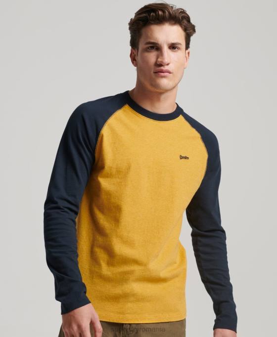 Superdry top de baseball cu mâneci lungi din bumbac organic îmbrăcăminte galben bărbați JX0Z1484