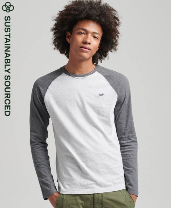 Superdry top de baseball cu mâneci lungi din bumbac organic îmbrăcăminte gri bărbați JX0Z6505